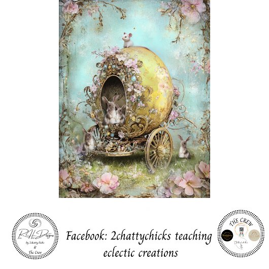 Papier Mousseline Decoupage Whimsical Spring Easter Rabbit Carriage