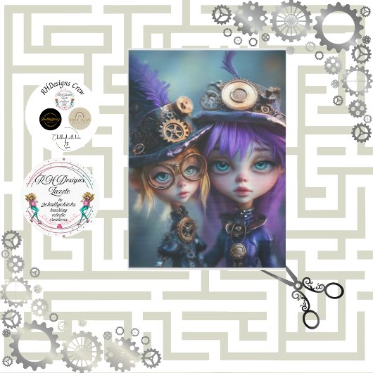 Papier Mousseline Découpage Whimsical Steampunk Girls Andrea & Rena