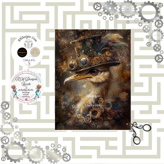 Papier Mousseline Découpage Whimsical Steampunk Ostrich Chapeau supé