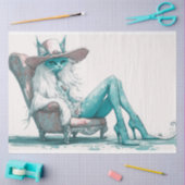 Papier Mousseline Découpage Whimsical Turquoise Chat blanc dans une  (Artisanat)