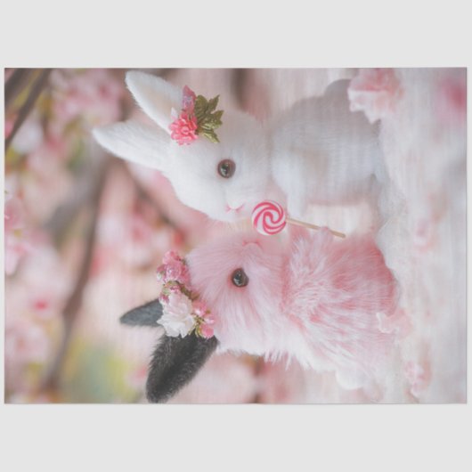 Papier Mousseline Découpage Whimsical Valentine Bunny Couple (Recto)