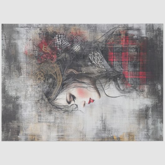 Papier Mousseline Découpage Whimsical Valentine Portrait de dame (Recto)