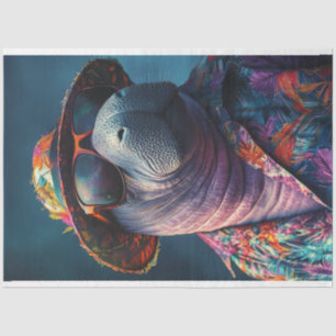 Papier Mousseline Découpage Whimsical Vibrant Coloured Beach Manatee