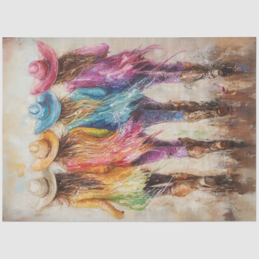 Papier Mousseline Découpage Whimsical Vibrant Coloured Cowgirls (Recto)