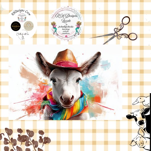 Papier Mousseline Découpage Whimsical Western Donkey colorants vibra