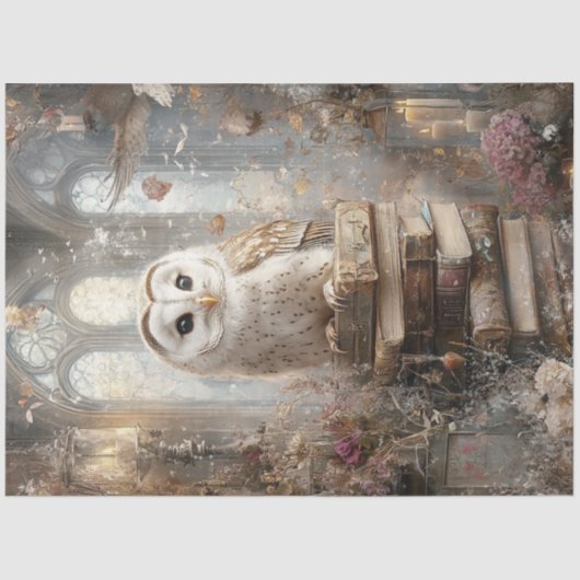 Papier Mousseline Découpage Whimsical White Barn Owl Livres Artwork (Recto)