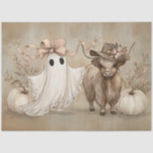 Papier Mousseline Découpage Whimsical White Ghost & Highland Cow (Recto)
