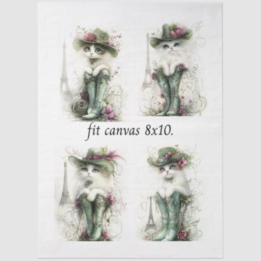 Papier Mousseline Decoupage Whimsical Wispy Cats 8 x 10 Canvas (Recto)