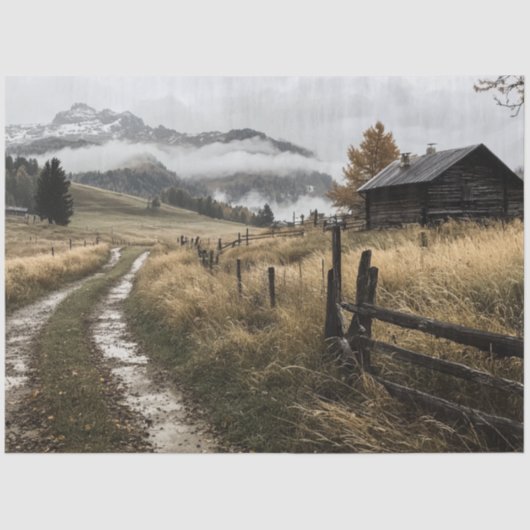 Papier Mousseline Découpage Whispering Woods Monts Cabines (Recto)