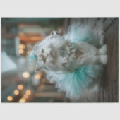Papier Mousseline Decoupage White Feline Cat Teal Tutu Walking  (Recto)