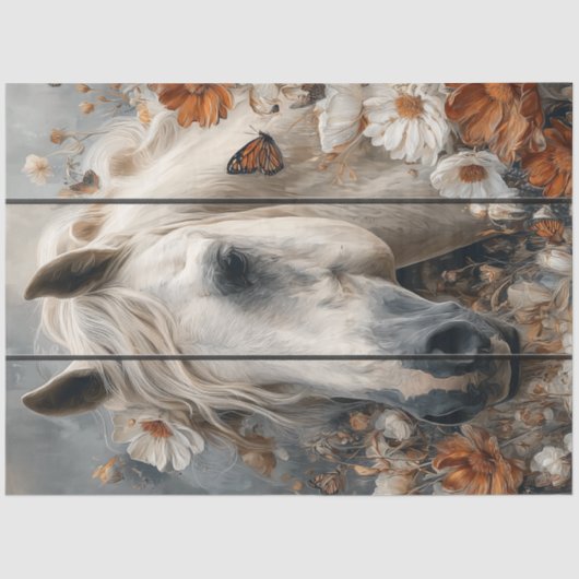 Papier Mousseline Decoupage White Horse Plank Wall Whispers Meadow (Recto)