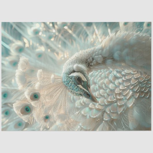 Papier Mousseline Decoupage White Peacock Frosted Elegance  (Recto)