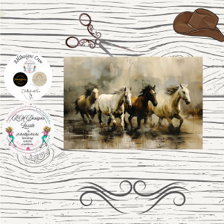 Papier Mousseline Decoupage Wild Painterly Horses Running 
