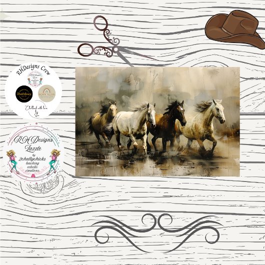 Papier Mousseline Decoupage Wild Painterly Horses Running 