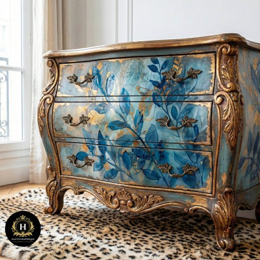 Papier Mousseline Découpe botanique bleue et or