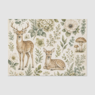 Papier Mousseline Découpe botanique de cerfs forestiers Fleur Cottag