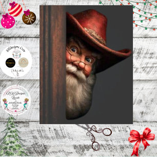 Papier Mousseline Découpe Cowboy Santa Regardant Naughty Nice