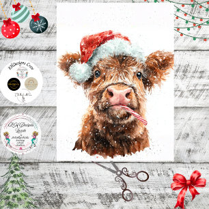 Papier Mousseline Découpe de veau Highland avec chapeau de Père Noël