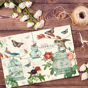 Papier Mousseline Dédoupage vintage de cage à oiseaux, papillons et 