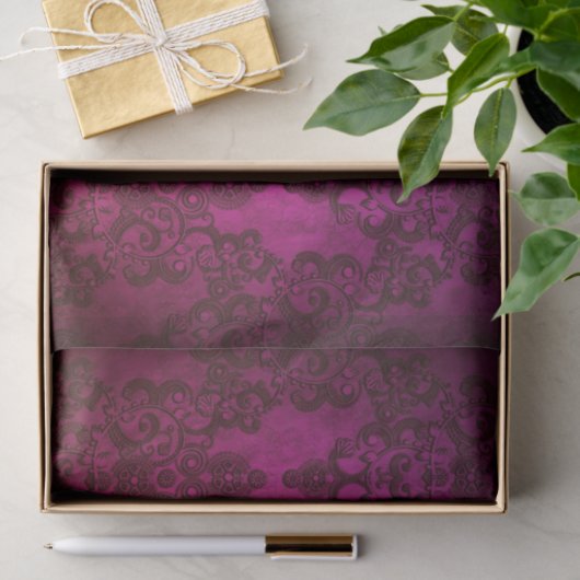 Papier Mousseline Deep Majenta Damask (Cadeau)