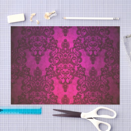 Papier Mousseline Deep Majenta Damask (Artisanat)