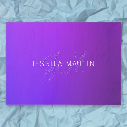 Papier Mousseline Dégradé Violet Moderne Nom & Monogramme