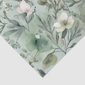 Papier Mousseline Délicat Sage vert motif floral (Détail)