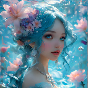 Papier Mousseline Delicate Icy Blue Mermaid Decoupage Paper v1