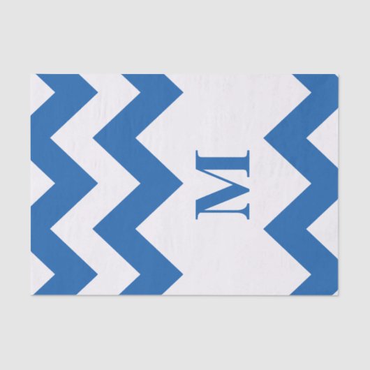 Papier Mousseline Denim Blue Bold Chevron avec monogramme (Recto)