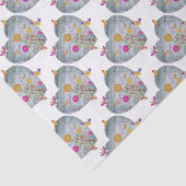 Papier Mousseline Denim Pocket Fleurs cardiaques Papillons (Détail)