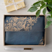 Papier Mousseline Dentelle beige crème sur Arrière - plan bleu scint (Cadeau)