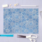 Papier Mousseline Dentelle Blanche Et Coeurs Sur Bleu (Artisanat)