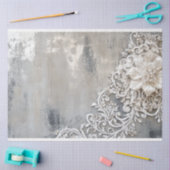 Papier Mousseline Dentelle florale blanche brodée Patina d'argent (Artisanat)