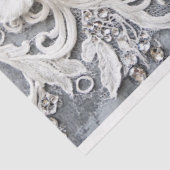 Papier Mousseline Dentelle florale blanche brodée Patina d'argent (Détail)