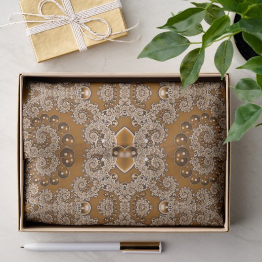 Papier Mousseline Dentelle Fractale Caramel (Cadeau)
