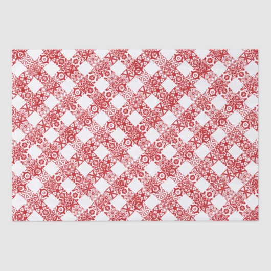 Papier Mousseline Dentelle rouge et blanche plaid en vichy motif Noë (Recto)