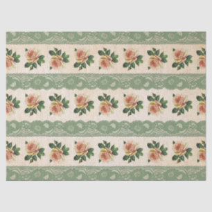 Papier Mousseline Dentelles vertes et roses, découpage Vintage