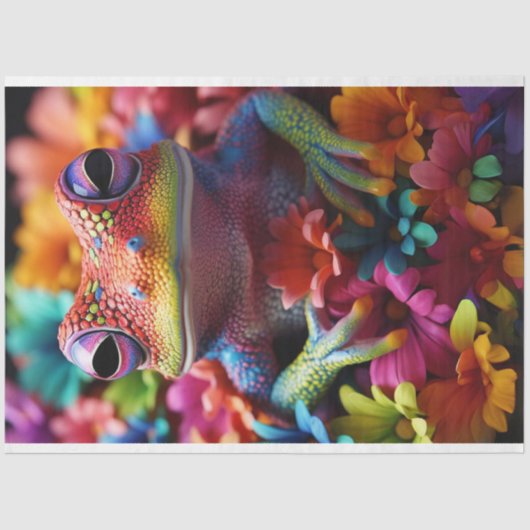 Papier Mousseline Dépliage de grenouilles et fleurs de couleur tropi (Recto)