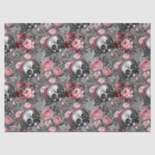 Papier Mousseline Des crânes aux roses roses sur la page de découpag