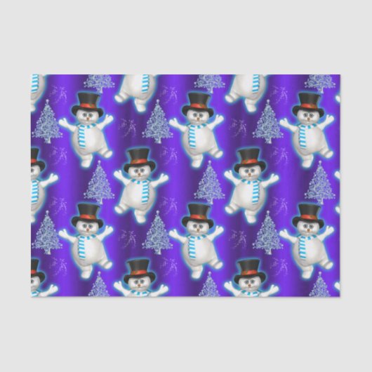 Papier Mousseline Des neigeurs dansantes à Noël bleu (Recto)