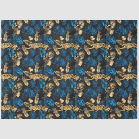 Papier Mousseline Design 3 de la série Bleu et Or Tiger (Recto)