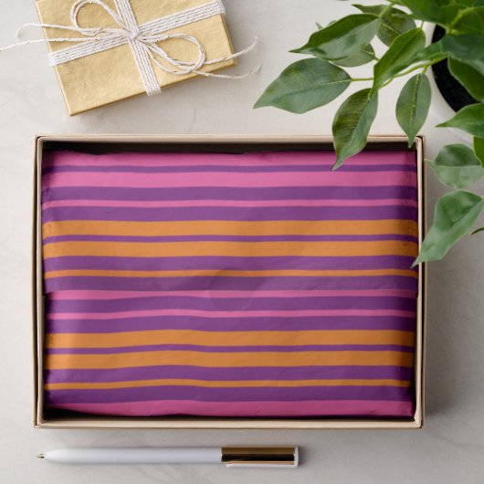 Papier Mousseline Design à rayures verticales rose orange violet (Cadeau)