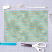 Papier Mousseline Design Art Déco, Motif Diamant Turquoise & Or (Artisanat)