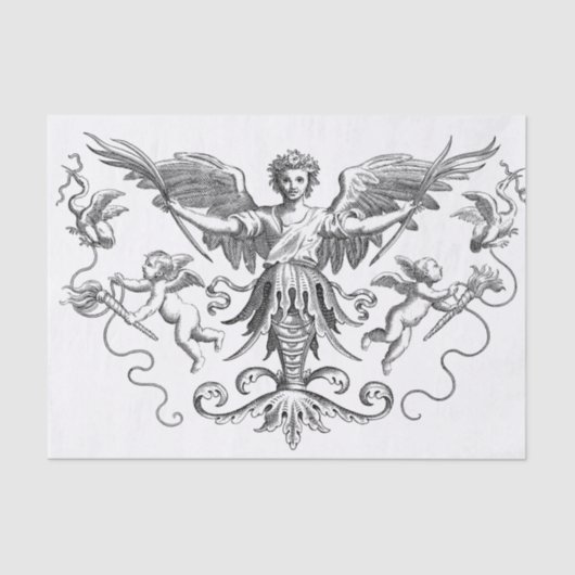 Papier Mousseline Design Art Déco Noir & Blanc Cherub Découpage (Recto)