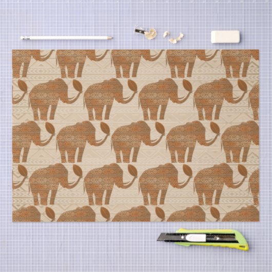 Papier Mousseline Design d'art tribal des éléphants (Artisanat)