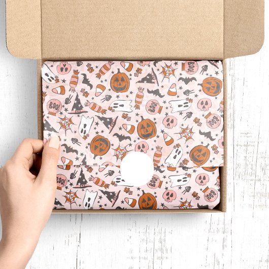 Papier Mousseline Design éffrayant avec Citrouilles, fantômes et cha
