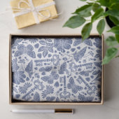 Papier Mousseline Design floral bleu avec oiseaux et papillons (Cadeau)