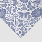 Papier Mousseline Design floral bleu avec oiseaux et papillons (Détail)