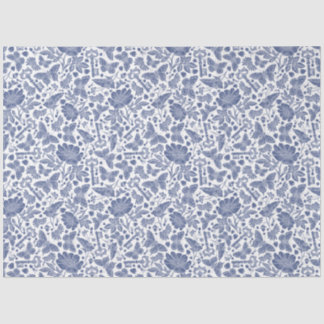 Papier Mousseline Design floral bleu avec oiseaux et papillons