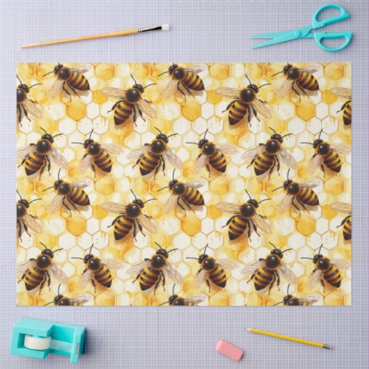 Papier Mousseline Design Honeypeb Bee Series 10 (Artisanat)